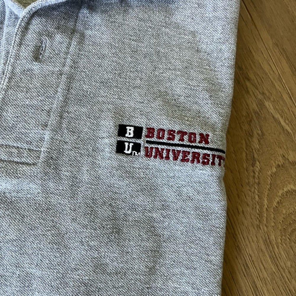 Champion Boston University Vintage Gray Polo Shirt L NWOT